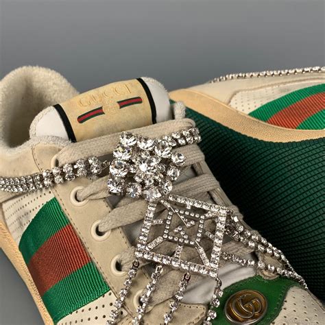 gucci distressed shoes|Gucci screener sneakers with crystals.